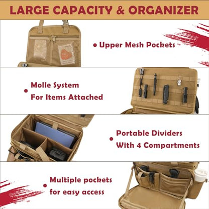 SCAVATA Patrol Bag Law Enforcement, Police Gear Car Front Seat Vehicle Organizer Bags with MOLLE System (Khaki) - color: Khaki