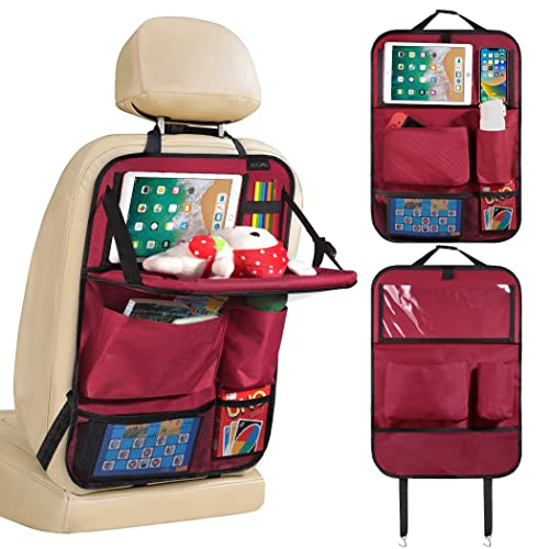 LUCMO Car Backseat Organizer with Tablet Holder,6 Storage Pockets Car Storage Organizer with Foldable Food Tray,Seat Protectors Kick Mats Travel Accessories-Red - color: Red, size: 1 Pack with Food Tray
