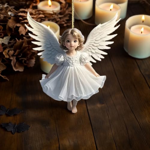 Charming Decorative Hanging Ornaments – Adorable Acrylic Flat Car Backpack Decoration Pendants with Cute White Angel Design, 2 Pieces for Home and Vehicle Accent