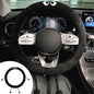 Car Headrest Pillow & Steering Wheel Cover Set with Cute Big-Eyed Furball Travel Neck Support Pillow Fur Car Interior Accessory (Black Ring Cover) - color: Black Ring Cover