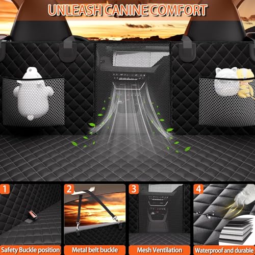 Back Seat Extender for Dogs - Large Space, Waterproof Dog Car Seat Cover for Back Seat with Hard Bottom Holds 420lbs, Upgraded Material Waterproof Pet Car Bed Dog Hammock for Car