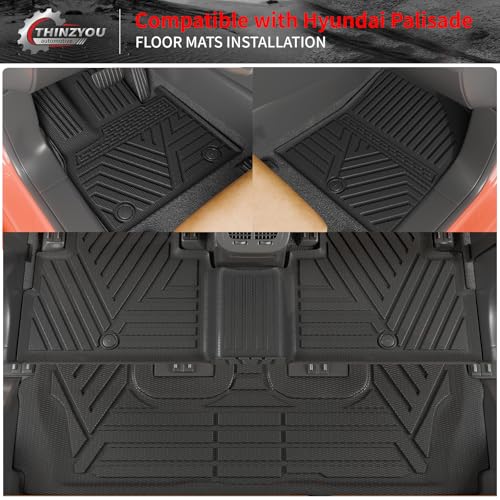 Floor Mats Compatible with 2020-2025 Hyundai Palisade Trunk Mat Cargo Liner TPE Back Seat Cover Protector 2024 Palisade 7 & 8 Seats Accessories (Trunk Mat with Backrest Mats+Floor Mats) - style: For Hyundai Palisade | 2020-2025