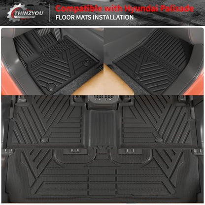Floor Mats Compatible with 2020-2025 Hyundai Palisade Trunk Mat Cargo Liner TPE Back Seat Cover Protector 2024 Palisade 7 & 8 Seats Accessories (Trunk Mat with Backrest Mats+Floor Mats) - style: For Hyundai Palisade | 2020-2025