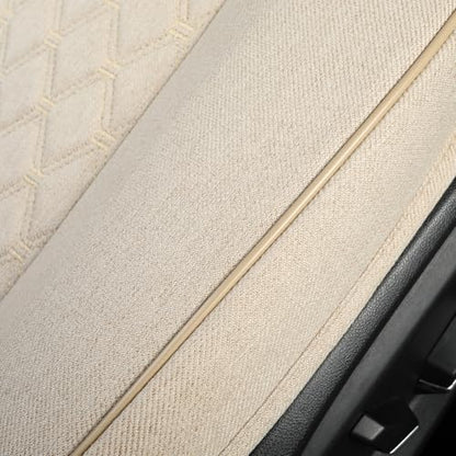 West Llama Linen Front Car Seat Cover Protector Anti-Slip Bottom Seat Cover Fits 95% of Vehicles,Wrapping Around The Bottom,Diamond Pattern(Beige-1Pcs) - color: Diamond Pattern-Beige, size: 1 Piece Linen