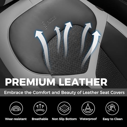 Car Seat Covers Front Seat, Universal Seat Cover 2 Seats, Automotive Seat Covers with Mesh Leather, Waterproof Car Seat Protector, Breathable Car Seat Cushion for Most Car SUV Truck, Gray - color: Gray, size: Frontpair
