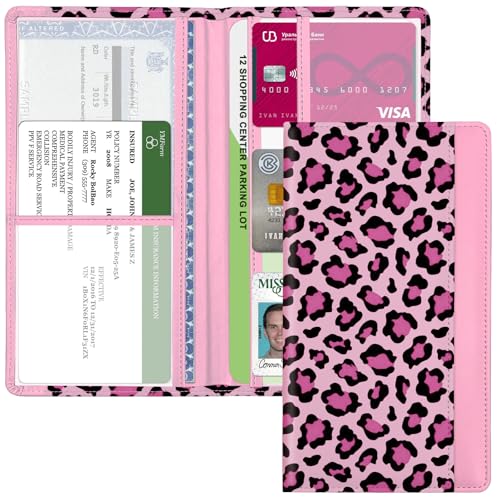 Car Registration and Insurance Holder, with Magnetic Closure for License, Cards and Documents, All Vehicle Needs and Car Accessories (Leopard-Pink) - color: Leopard-Pink