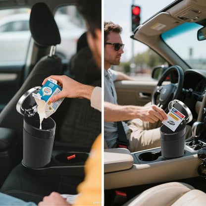 Car Trash Can Bin with Lid, Leakproof Garbage Can for Vehicle, Mini Trash Bin with 90 Attached Trash Bags, Easy to Clean Cup Holder Trash Can for Car, Home, Office - color: Black&Silver 1