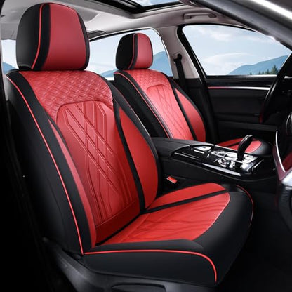 Leather Front Seat Covers Red Car Seat Cover Breathable Waterproof Seat Cover for Cars Automotive Seat Covers 2 Front Seats Protector Universal Fit for Most Car Truck SUV, Black&Red