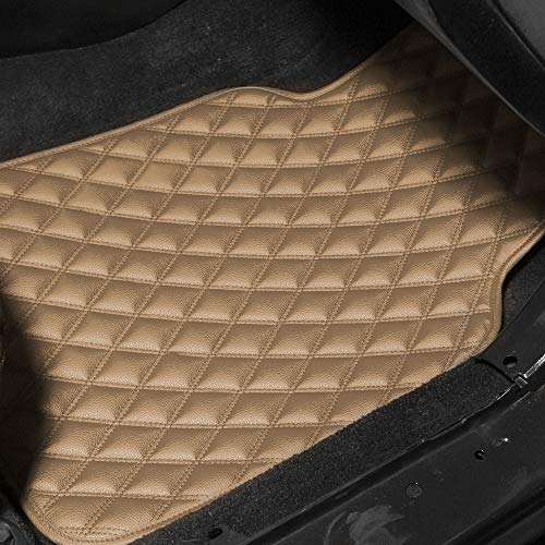 FH Group Luxury Universal Liners Full Set Beige PU Leather Diamond Design Floor Mats - Universal Fit Heavy Duty Non-Slip Floor Mats for Most Sedan, SUV, Truck - color: Beige