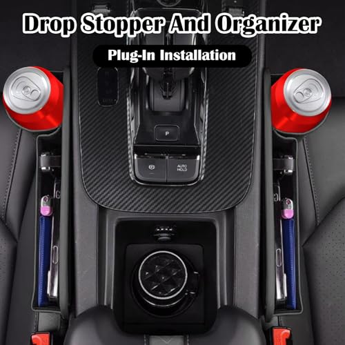 2PCS Car Seat Gap Filler Organizer, Gap Filler with Cup Holder and Storage for Cars, PU Leather Front Seat Side Organizer for Keys Cards Phone Sunglasses and Small Items(Black)