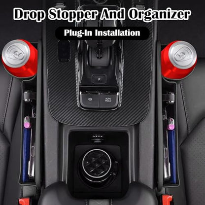 2PCS Car Seat Gap Filler Organizer, Gap Filler with Cup Holder and Storage for Cars, PU Leather Front Seat Side Organizer for Keys Cards Phone Sunglasses and Small Items(Black)
