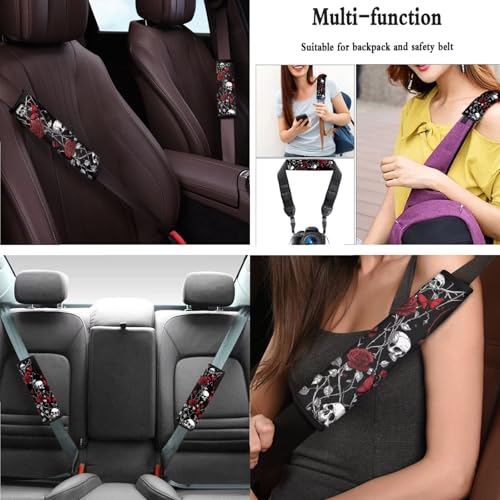 Skull Rose Butterfly Print Red Black 15 Pack Car Seat Cover Set, Car Accessories Set Front Rear Seat Covers Steering Wheel Cover Seat Belt Covers Car Headrest Cover - color: Skull Rose Butterfly Print Red Black