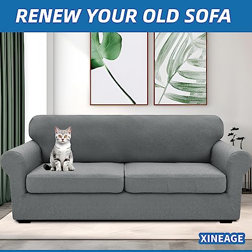 XINEAGE 2026 New 3 Pieces Couch Covers for 2 Extra Large Cushion Sofa Super Stretch Sofa Cover for 2 Large Seat Universal Loveseat Slip Cover for Living Room (Light Gray), 71"-91"(2 Cushions)