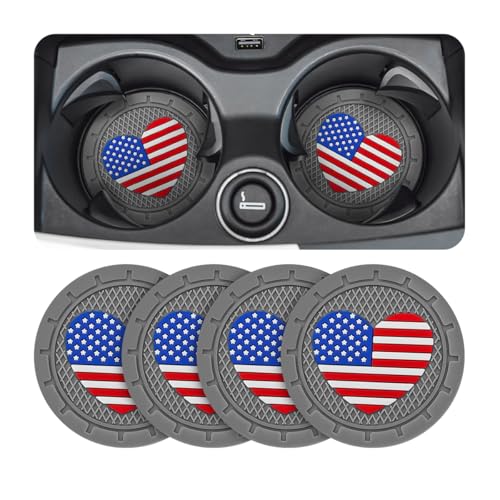 AUCELI 4 Pack Car Cup Holder Coasters, Colored American Flag US Flag Insert Car Cup Coaster, 2.75 Inch Anti Slip Shockproof Embedded Drink Mat, Vehicle Interior Decor Accessories - color: Gray/Heart, size: 4PCS