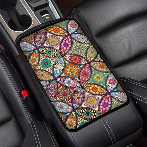 Geometric Mandala Universal Armrest Cover Pad, Car Center Console Cushion Pad, Protect from Pet Claws, Dirt, and Sticky Fingers, Comfortable Car Decor Accessories Fit for Most Cars, Vehicles, SUVs - color: Pretty Mandala