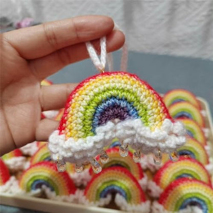 Cute Rainbow Car Mirror Hanger - Crochet Hand Knitted Rear View Mirror Accessory - color: Rainbow