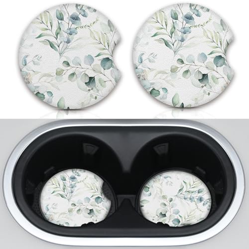 Car Coasters,2Pcs Eucalyptus Cup Slot Mat Silicone Non-Slip Pad Cup Heat Insulation Coasters for Car Interior Accessories，Car Cup Holders Absorbent Cup Holders Car Accessories for Women & Men - color: Eucalyptus