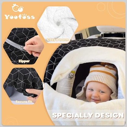 Yoofoss Baby Car Seat Cover Winter Carseat Canopies Cover to Protect Baby from Cold Wind, Super Warm Plush Fleece Baby Carrier Cover for Infant Boys Girls (Black) - color: Black