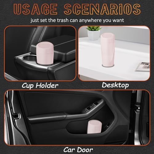Car Trash Can with Lid, Leakproof Garbage Can with 40 Attached Trash Bags, Mini Essential Car Accessories for Interior for Car,SUV, Home, Office (Sakura Pink) - color: Sakura Pink