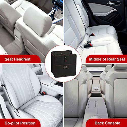 Simple Deluxe Car Trash Can with Storage Pockets, Multipurpose Car Garbage Bin with Adjustable Straps, Hanging for Headrest, Foldable and Portable Organizer, 3 Gallon, Black