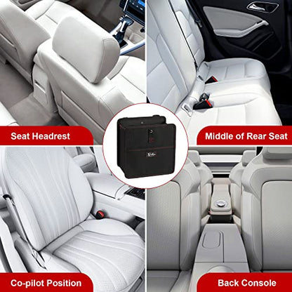 Simple Deluxe Car Trash Can with Storage Pockets, Multipurpose Car Garbage Bin with Adjustable Straps, Hanging for Headrest, Foldable and Portable Organizer, 3 Gallon, Black