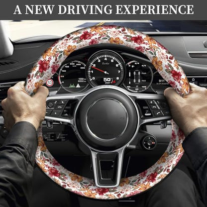 Car Steering Wheel Cover, Universal 15 Inch Non-Slip Breathable Neoprene Elastic Steering Wheel Protector, Cute Car Accessories for Women Men Fit Auto, Suvs Luxury Red Flowers - color: Luxury Red Flowers