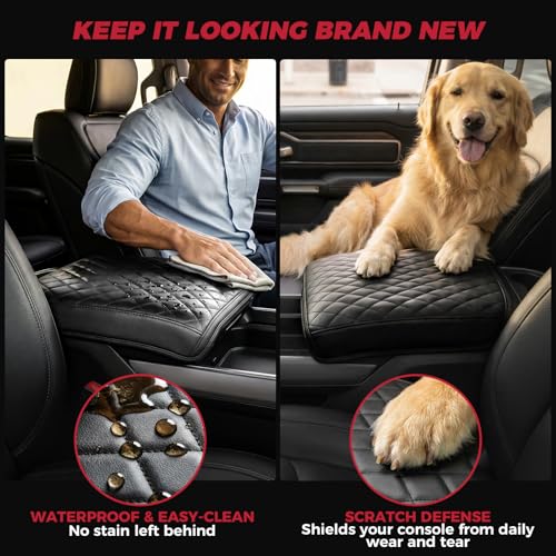 FREESOO Center Console Cover for 2019-2026 Dodge Ram 1500 2500 3500, Armrest Cushion Pad, Waterproof Faux Leather, Easy to Clean, Non-Slip & Anti-Scratch, Bucket Seat Only - size: 2019-2026 Ram Bucket Seat Console