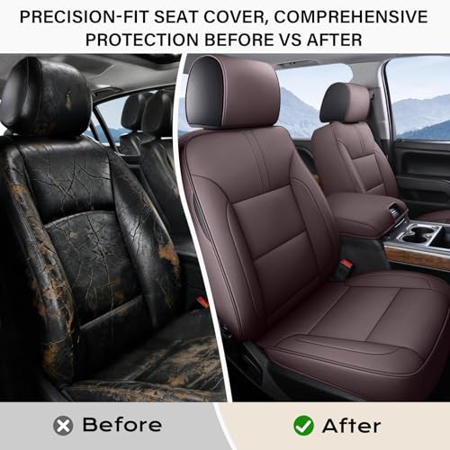 Coverado Chevy Silverado Seat Covers, Faux Leather Seat Covers Fit for Chevy Silverado GMC Sierra 2007-2026 1500, 2015-2026 2500HD 3500HD Crew Double Extended Cab (Front,Brown) - color: Brown, size: Front(2007-2025)
