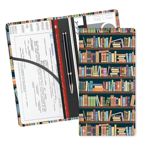 Leather Car Registration and Insurance Card Holder, Cute Car Accessories Vehicle Glove Box Car Organizer for Documents, Cards, License Cute Book Shelf - color: Cute Book Shelf