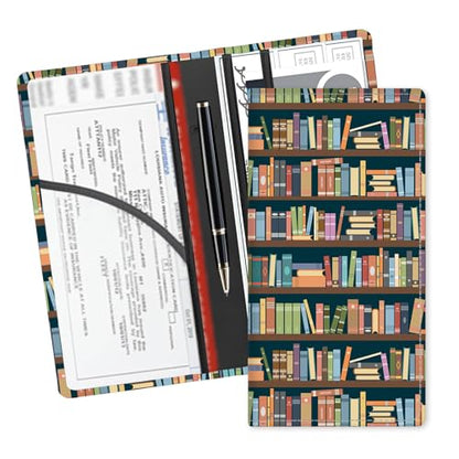 Leather Car Registration and Insurance Card Holder, Cute Car Accessories Vehicle Glove Box Car Organizer for Documents, Cards, License Cute Book Shelf - color: Cute Book Shelf