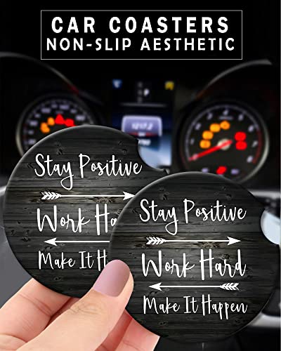 2 Pack Universal Ceramic Car Stay Positive Work Hard and Make It Happen Inspirational Quotes,Ceramic Stone with A Finger Notch for Easy Removal of Car Cup Holder Coaste - color: Stay Positive Work Hard and Make It Happen Inspirational Quotes
