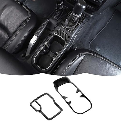 Carbon Fiber Cup Holder Trim Cover Gear Shift Cover Center Console Decoration Interior Accessories Compatible with Jeep Wrangler JL JLU & Gladiator JT 2018-2024