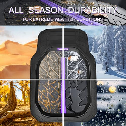 CAR PASS Tire Tread DeepDish Rubber Floor Mats for car Heavy Duty car mats All Weather, Universal XL~M Trim to Fit for Truck SUV Vehicle Automotive, Waterproof car mats 3 Piece (Purple Black) - color: Purple Black