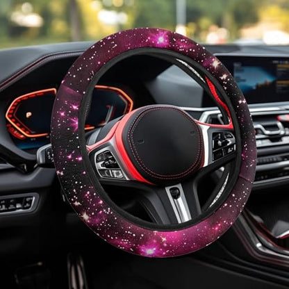 AFPANQZ Anti-Slip Steering Wheel Cover for Women Universal Fit 14 to 15 inch, Car SUV Sedans Accessories Neoprene Steering Wheel Protection Sweat Absorption Nebula Galaxy Pink Blue - color: Galaxy pink