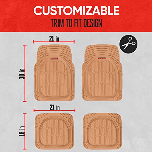 Motor Trend - MT-921-BG Flextough Tortoise - Heavy Duty Rubber Floor Mats for Car SUV Van & Truck - All Weather Protection - Deep Dish (Tan Beige)