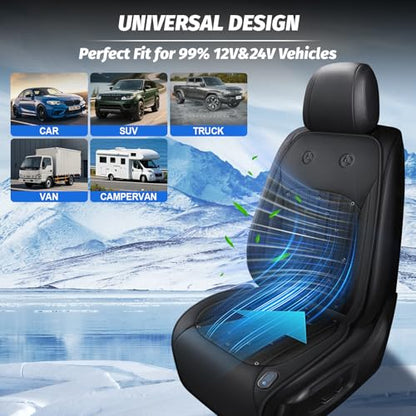 Cooling Car Seat Cover with 2 Powerful Turbo Fans – 12V-24V Ventilated Car Seat Cushion, 3-Speed Breathable Cooling Pad for Sweaty Back, Universal Fit for Car SUV Truck (Black)