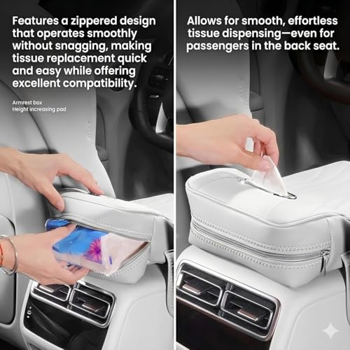 Car Center Console Cover with Tissue Box Holder, Foam Armrest Cover for Car with Side Storage Pockets, Multifunctional Waterproof PVC Leather Car Armrest Cushion Pad, Universal Fit, Black - color: Black-2