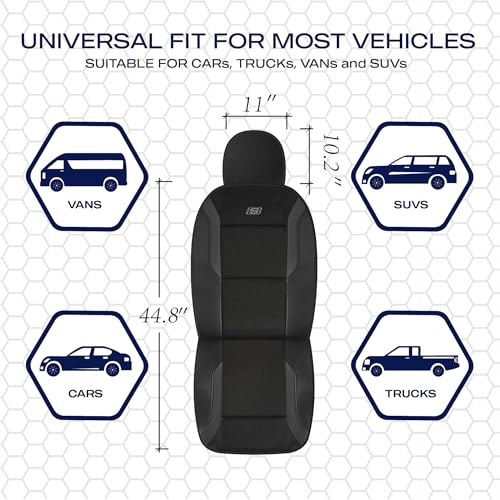 Skechers Memory Foam Seat Covers, Air Cool Mesh Thick Car Seat Covers, Car Seat Covers Front Seats Airbag Compatible, Universal Automotive Comfort for Most Cars, Vans, Trucks, SUV,Black