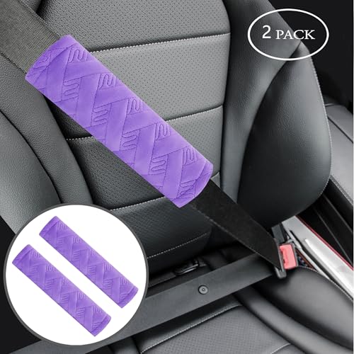 2-Pack Soft Seat Belt Covers Universal Car Shoulder Pad Cushions with Braid Pattern for Comfortable Driving & Bag Strap Protection Purple - color: Purple