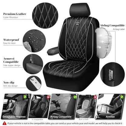 CAR PASS Piping Luxury Leather Two Front Car Seat Covers,Silver Glitter Waterproof Seat Cover Compatible with Front Seat Armrests,Universal Fit for Suvs,Vans,Trucks,Airbag Compatible(Black and Silver) - color: Black and Silver, size: Two Front