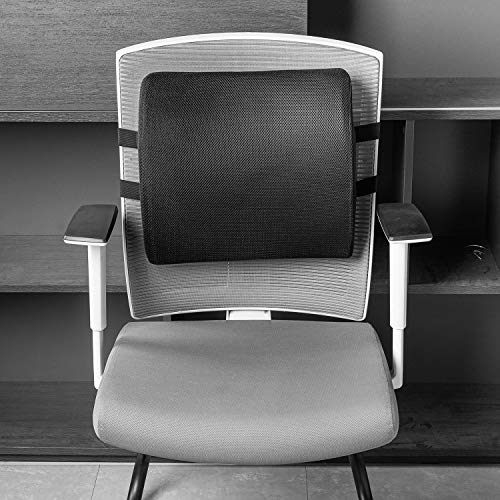 Amazon Basics Rectangular Memory Foam Back Support Cushion for Office Chairs, Non-Slip Base for Long Sitting, Black - size: Back Support Cushion, style: Memory Foam