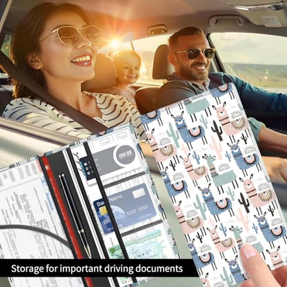 Premium Car Registration and Insurance Card Holder, Cute PU Leather Car Document Holder, Vehicle Glove Box Car Organizer with Magnetic Closure for Driver License, Cards Cute Alpaca