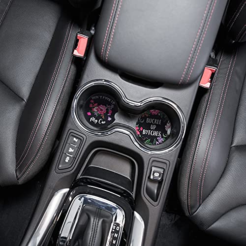 Boao 4 Pcs Floral Car Cupholder Coasters for Valentine's Day, Ceramic Coasters 2.56'' Anti Slip Base with Finger Notch for Dry Clean, Car Interior Accessories, Birthday Gifts - style: Floral