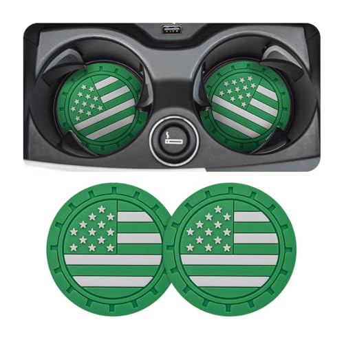 AUCELI 2 Pack Car Cup Holder Coasters, Colored American Flag US Flag Insert Car Cup Coaster, 2.75 Inch Anti Slip Shockproof Embedded Drink Mat, Vehicle Interior Decor Accessories - color: Green/Flag, size: 2PCS