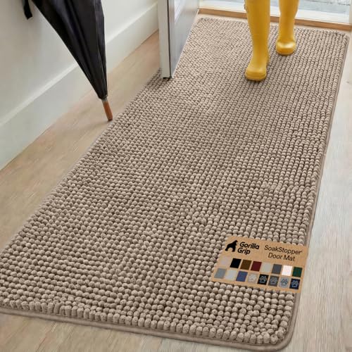 GORILLA GRIP SoakSTOPPER Dog Door Mat, 70x24 Machine Washable Rug Absorbent Doormat Captures Moisture Mud Dirt, Quick Dry Soft Chenille Entryway Rugs Indoor Entrance Mats for Dog Paws, Beige - color: Beige, size: 70" X 24"