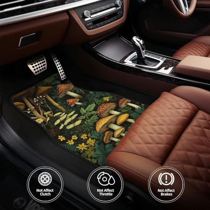 Artistic Fabric Car Floor Mats-Non-Slip Rubber Backing,Mushroom,Front (26.8x17.3in) & Rear (13x17.3in) Set-Water Absorbing, Durable Automotive Floor Liners with Stylish Patterns - color: Mushroom