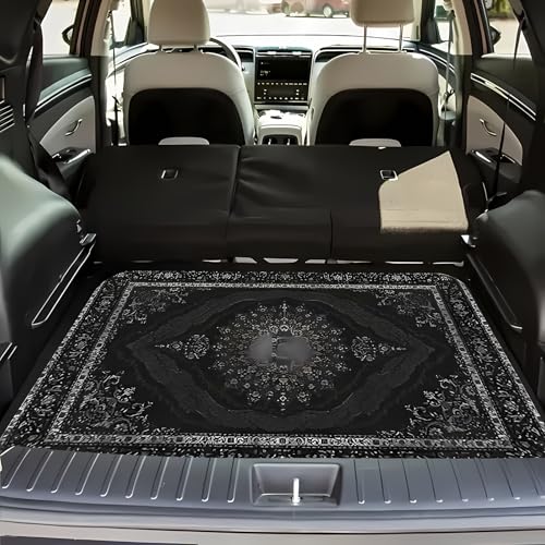 Universal Car Trunk Mat 29" x 39", Black Bohemian Style All Weather Trunk Protection Cargo Liner, Durable Cargo Mat Rear Trunk Liner, Stylish Vehicle Interior Accessories Suitable for Most Car Models - color: Black Bohemian Style