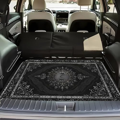 Universal Car Trunk Mat 29" x 39", Black Bohemian Style All Weather Trunk Protection Cargo Liner, Durable Cargo Mat Rear Trunk Liner, Stylish Vehicle Interior Accessories Suitable for Most Car Models - color: Black Bohemian Style
