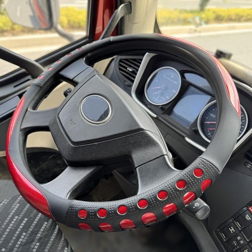 XL Size 17.5-18 in Race Grip Steering Wheel Cover for Semi Truck, Fits RV, Big Rig Trucker, 18 Wheeler and Classic Cars, Anti-Slip Silicone Perforated Design 17.5-18 Inch (Racing Red) - color: 2.Red, size: Extra Large Size[17 1/2''-18'']