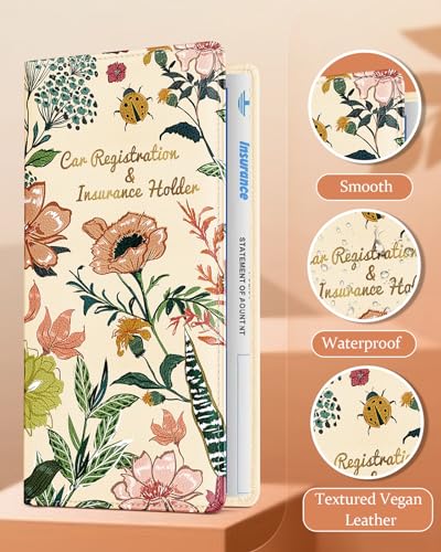 Slohif Car Registration and Insurance Card Holder with Magnetic Shut - Vehicle Glove Box Organizer Women Leather Automobile License Holders Coasters Auto Case for Document Flower Floral - color: Green